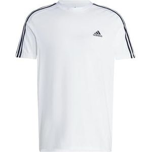 adidas Heren Essentials Single Jersey 3-Stripes Tee, White/Black, M Short