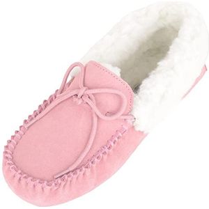 SNUGRUGS Sophia, wollen mocassin voor dames met manchet en suède zool, roze, 36 EU