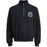 JACK & JONES - Sweatshirt - Zwart - Katoen - Halve Rits