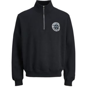 JACK & JONES - Sweatshirt - Zwart - Katoen - Halve Rits