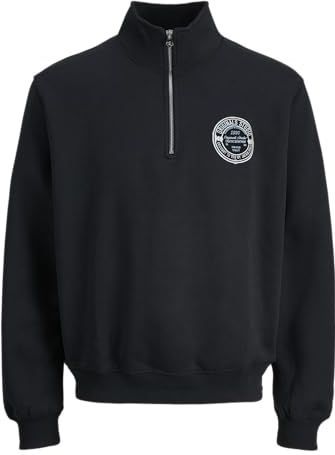 JACK & JONES - Sweatshirt - Zwart - Katoen - Halve Rits