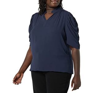 Amazon Essentials Lichtgewicht Georgette geweven blouse met halve mouwen en ruches voor dames, marineblauw, S