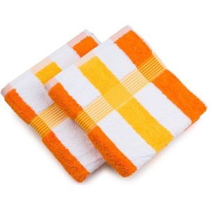 Gözze - New York strepen handdoek, set van 2, zachte en absorberende handdoek, 100% katoen, 50 x 100 cm - oranje/wit/geel