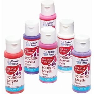 Baker Ross acrylverf - Set van 6, Rood, Roze en Paarse acrylverf voor kinderen (FC304)