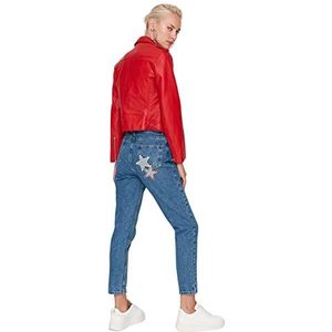 TRENDYOL Vrouwen hoge tailleband skinny fit mom jeans, blauw, 36
