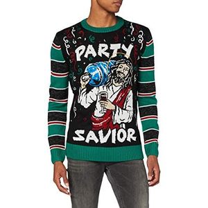 Urban Classics Savior Kersttrui, uniseks, Ugly Sweater, kersttrui voor mannen en vrouwen, maten S - XXL, Zwart/X-masgreen, M