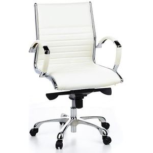 hjh OFFICE Parma 10 660512 Bureaustoel, leer, crème, design, klassiek, hoogwaardige afwerking, middelhoge rugleuning, ergonomische bureaustoel, draaistoel, XXL directiestoel