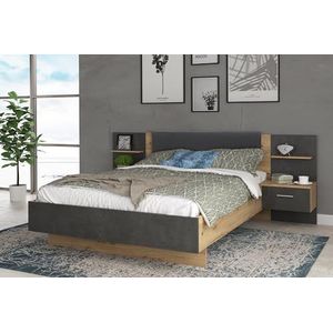 Forte Ginger bed + 2 nachtkastjes met 2 laden, hout, Artisan eiken/betonlook donkergrijs, b x h x d: 235,5 x 93,5 x 195,7 cm