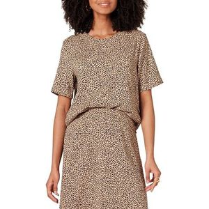 Amazon Essentials Dames Regular-Fit Georgette top met korte mouwen, taupe luipaard, Large