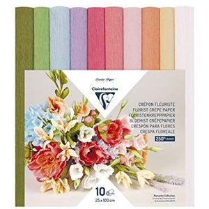 Clairefontaine 995000C crêpepapier, bloemenmotief, 25 x 100 cm, 160 g, voor de productie van bloemen, 10 pastelkleuren, Pastelkleuren