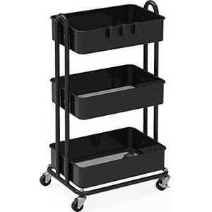 Simple Houseware Heavy Duty 3-Tier Metal Utility Rolling Cart, Zwart