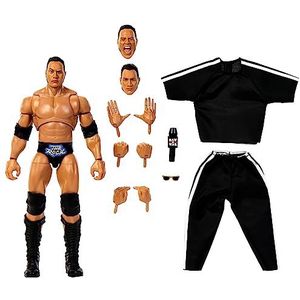 WWE Ultimate Edition Action Figure The Rock Legends Collectible met verwisselbare accessoires, extra koppen en verwisselbare handen, HLN21