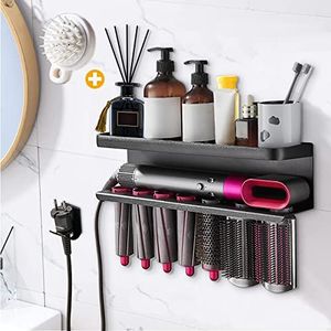 Yimerlen Airwrap Opberghouder Compatibel met Dyson Airwrap Krultang Wandmontage opbergrek houder voor badkamer hulpstukken organizer (met shampoo kam) zwart