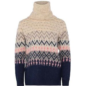 Jalene Damestrui met hoge kraag en dikke jacquard-pullover marine meerkleurig maat M/L, Marine meerkleurig, M