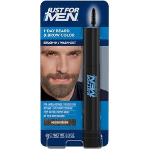 Just for Men 1-dag-baard- en wenkbrauwverf, baard en wenkbrauwen mannen, tijdelijke kleur, voor een voller, goed gedefinieerd uiterlijk, tot 30 toepassingen, kleur middenbruin