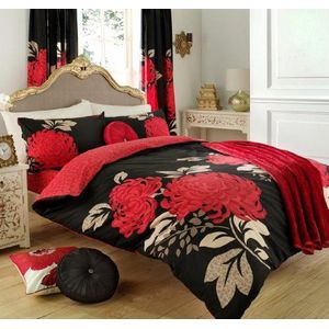 Gaveno Cavailia Luxe bedset met dekbedovertrek en kussenslopen, Polyester-katoen, dubbel, linnen, Kew zwart/rood