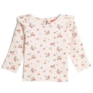Koton Girls's Long Sleeve Frill Gedetailleerd Floral Ribbed T-shirt, ecru design (0d1), 2-3 Jaar