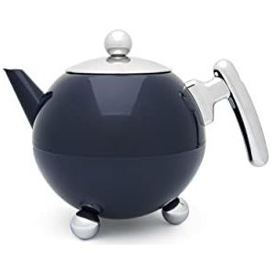 Bredemeijer Grote blauwe bolvormige dubbelwandige roestvrijstalen theepot 1,2 liter - isolerende kan voor thee - langer warm theegenot