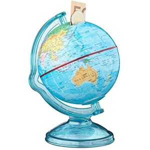 Relaxdays 10021013 spaarpot globe h x b x d: 16,5 x 14 x 14 cm, politieke wereldkaart, Engelse opdruk, wereldbol, kleurrijk