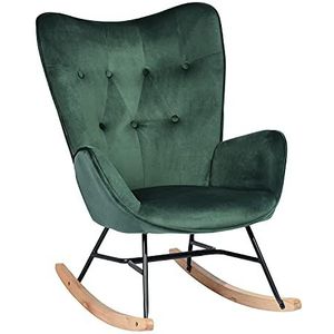 MEUBLE COSY Schommelstoel relaxstoel schommelstoel stoel woonkamer fauteuil Relax Lounge met gevoerde zitting, metaal hout, groen, 68x87x98cm