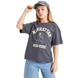 DeFacto T-shirt voor meisjes, antraciet, 7-8 Jaar