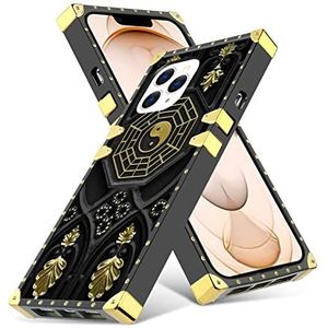 iPhone 13 Pro Max telefoonhoes met vierkante rand Yin_Yang gouden hoek bumper beschermhoes voor iPhone 13 Pro Max