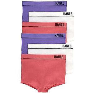 Hanes Dames Originals Naadloze Stretchy Geribbelde Boyfit Slipje, Diverse Ondergoed, 6-Pack Slips, Wit/Levendig Lavendel/Roze Begonia, L (Pack van 6), Wit/Levendig Lavendel/Roze Begonia, L