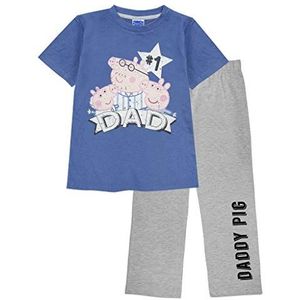 Peppa Pig Number 1 Dad Lange pyjama's set, Volwassenen, S-4XL, Blau/Weiß Heather Grey, Officiële Koopwaar