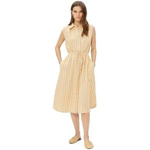 Koton Dames linnen mix mouwloos trekkoord midi shirt jurk jurk, Yellow Stripes (1s5), 36