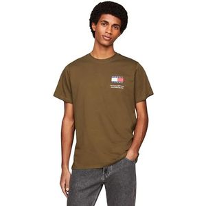 Tommy Jeans Heren T-shirt met korte mouwen Essential Flag Tee Slim Fit, groen (Drab Olive Green), XS, Groen, XS