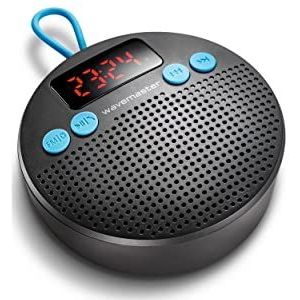 Wavemaster MOBI-3 Draagbare bluetooth-luidspreker voor onderweg (360° geluidsveld) met radio, wekker en handsfree-functie voor mobiele geluidsbronnen, IPX5 spatwaterdicht, antraciet/blauw