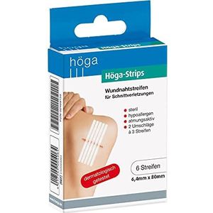 Höga Strips wondnaadstrips, 6,4 x 80 mm, 2 enveloppen à 3 strepen, steriel, hypoallergeen, ademend, wondnaadstrips voor snijwonden