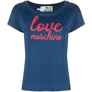 Love Moschino Dames Boxy Fit Short-Sleeved T-shirt, Blauw, 48, blauw, 48