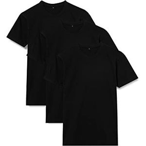 Build Your Brand Heren T-shirt ronde hals 3-pack basic shirts voor mannen, multipack tees verkrijgbaar in vele varianten, maten XS - 5XL, zwart (Blk/Blk/Blk 01203), M