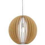EGLO Cossano Hanglamp, 1-lichts, vintage-moderne hanglamp van mat vernikkeld staal en esdoornhout, voor eettafel en woonkamer, E27-fitting, diameter 5
