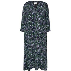 KAFFE Damesprint, 3/4 mouwen, Below The Knee, casual, zwart/blauw/groen, kleine bloem, 36