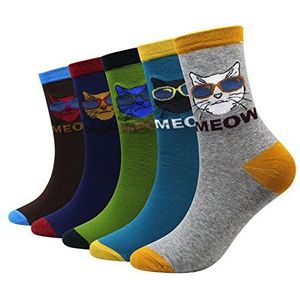 Wish Island Heren 5 stuks Fun Crazy Animal Cotton Casual Crew Sokken, Kat 336, one size