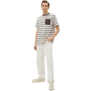 Koton Heren Crew Neck Tissued Pocket Gedetailleerd T-shirt met korte mouwen, Brown Stripe (5s1), L