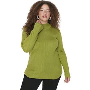 Trendyol Vrouwen Plus Size Regular Double-Breasted Hoge Hals Knitwear Plus Size Jumper, Groen, XXL grote maten