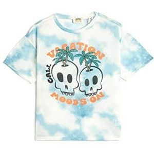 Koton Boys's Tie-Dye Patroon Korte Mouw Crew Neck Skull Bedrukt T-shirt, ecru design (0d1), 4-5 Jaar