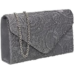 SwankySwans Rachel Womens Lace Detail Party Prom Bruiloft Avond Clutch Bag Portemonnee, Grijs