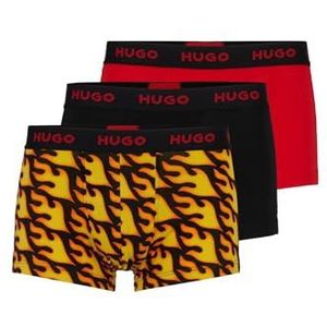 HUGO Trunk Triplet Design Set van drie korte boxershorts van stretchkatoen met logo-tailleband, Helder rood 624, S