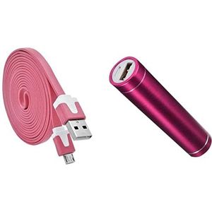 Pak accu voor Ultimate Ears Megabplast Smartphone Micro USB-kabel 3 m + externe batterij oplader Android 2600 mAh (roze)