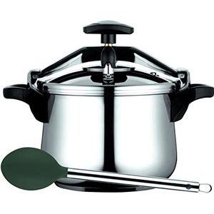 Fagor Klassieke bom-snelkookpan, 6 liter, inductie, express, roestvrij staal 18/10, alle soorten keukens, thermo-diffusorbodem, 3 veiligheidssystemen, inclusief nylon melierlepel