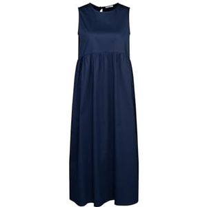 Seidensticker Blousejurk voor dames, regular fit, maxi-jurk, ronde hals, spaghettibandjes, verstelbare bandjes, katoenmix, stretch, Donkerblauw, 36