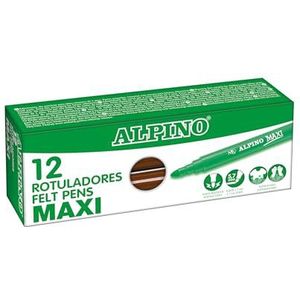 Alpino Verpakking met 12 viltstiften, maxibruin, super wasbaar, voor kinderen, superheldere schoolstiften, dikke punt 5,7 mm, duurzaam en robuust