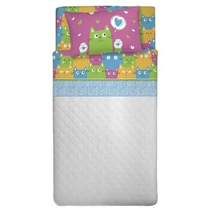 PENSIERI DELICATI Beddengoedset voor eenpersoonsbed, 100% katoen, beddengoedset voor eenpersoonsbed, 90 x 200 cm, inclusief hoeslaken, hoeslaken en 1 kussensloop, gemaakt in Italië, motief Happycat,
