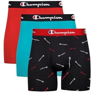 Champion Heren retroshorts, Zwart met beletteringslogo/Electric Cyan/Scarlet, XL