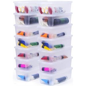 Iris Ohyama, kleine Plastic opbergdozen met gebogen deksel en clipsluiting, 5L, Set van 14, Nestbaar, Stapelbaar, BPA-vrij, Slaapkamer, Kantoor, Woonkamer, MCB-5, helder