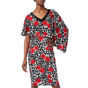 Gina Bacconi Damesjurk met jerseyprint, cocktailjurk, Zwart/Rood, 36 NL